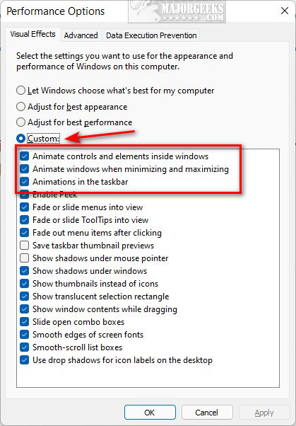 how to change animation settings in windows 10
